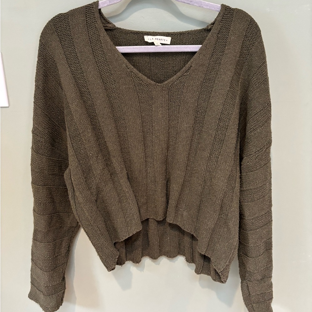 Pacsun La Hearts Olive Green V-Neck Sweater